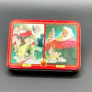 VINTAGE 1996 Coca - Cola Nostalgia Playing Cards Christmas Tin 2 Deck Set.